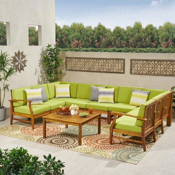 Danielle Outdoor 10 Piece Acacia Wood Sectional Sofa Set with Cushions ... Outdoor sectional furniture with quick-dry cushions