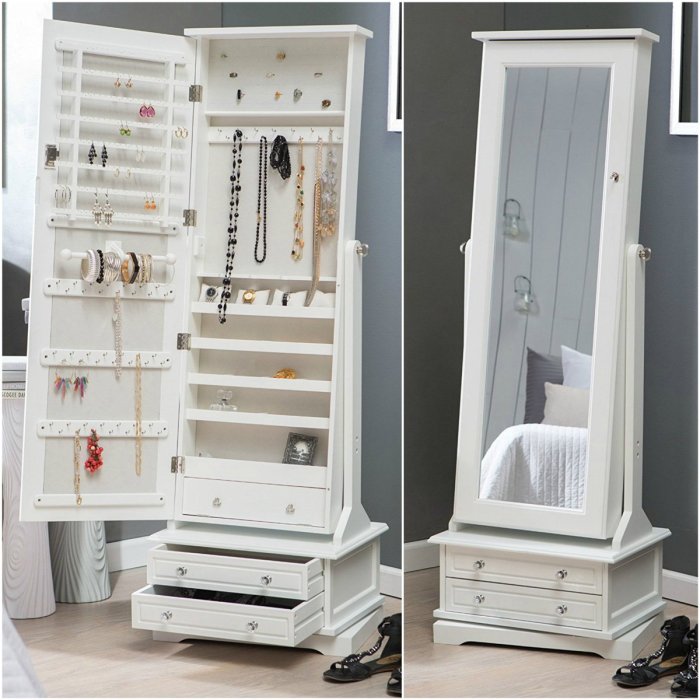 The 15 Best Full Length Mirror Jewelry Armoires | Zen Merchandiser Mirrored jewelry armoire furniture tall