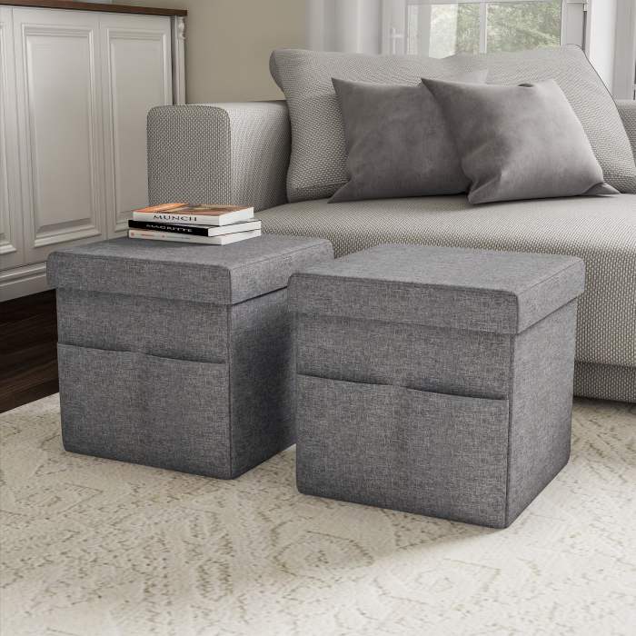 Cortesi Home Mavi White Tray Top Storage Cube Ottoman in Linen Fabric ... Storage cube ottoman furniture with tray top