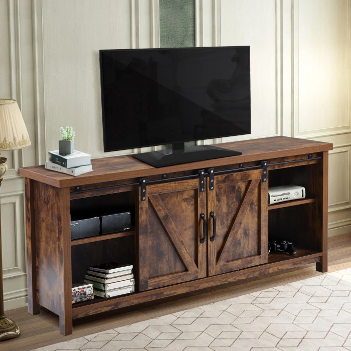 Farmhouse TV Stands for 75 inch Flat Screen Media Console Storage ... Adjustable media console furniture with sliding doors