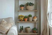 Rustic Fall Farmhouse Ladder Shelf with Buffalo Check Accents Farmhouse ladder shelf furniture for kitchen