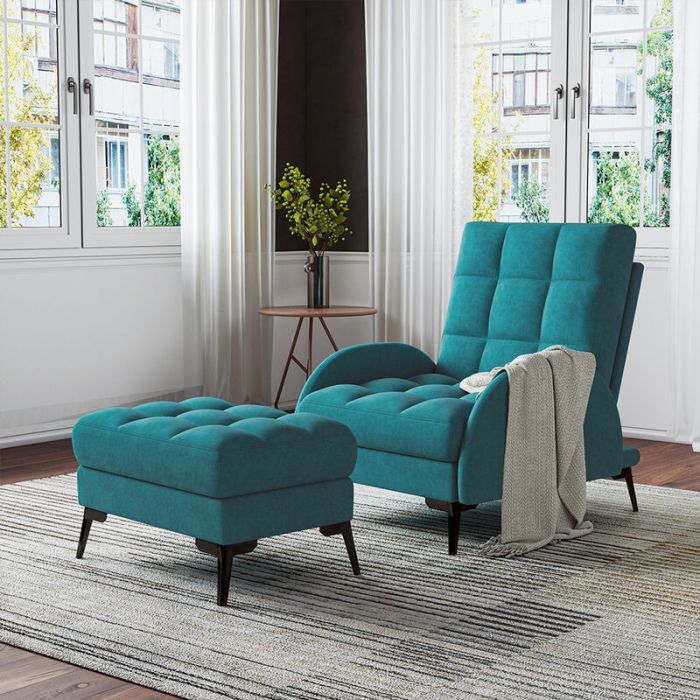 Velvet recliner chair furniture with footstool
