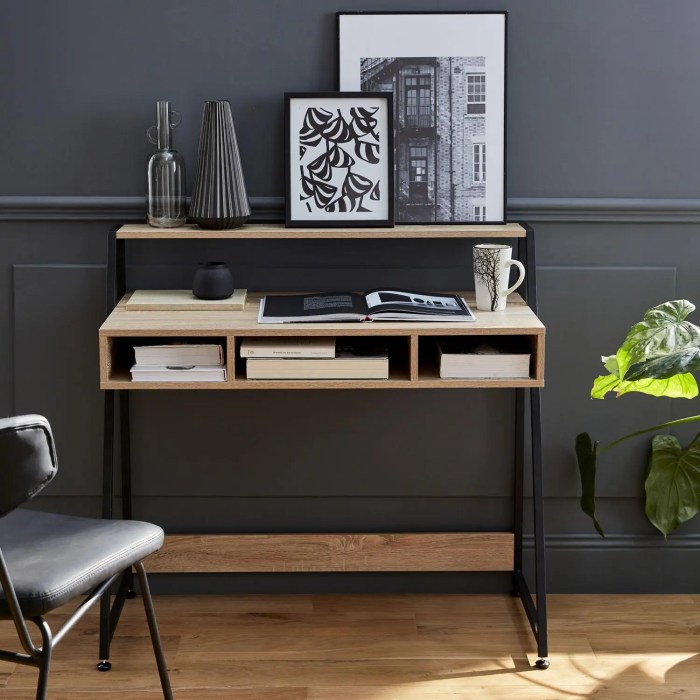 Black metal and wood desk furniture for study